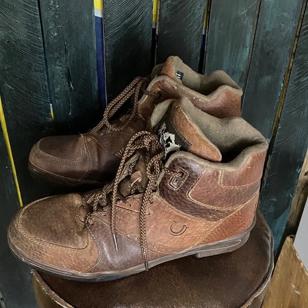 Horse Shoes Brown Leather athletic Roper Boots size 10 - Picture 7 of 13